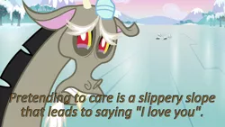 Size: 640x360 | Tagged: caption, cards against humanity, crying, derpibooru import, discord, edit, edited screencap, ice, ice skates, image macro, implied discoshy, implied shipping, implied straight, keep calm and flutter on, sad, safe, screencap, text