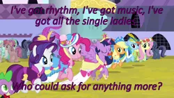Size: 640x360 | Tagged: alicorn, applejack, big crown thingy, caption, cards against humanity, derpibooru import, edit, edited screencap, element of magic, fluttershy, image macro, jewelry, life in equestria, magical mystery cure, pinkie pie, prancing, rainbow dash, rarity, regalia, safe, screencap, spike, text, twilight sparkle, twilight sparkle (alicorn)