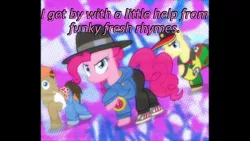 Size: 640x360 | Tagged: caption, cards against humanity, derpibooru import, doctor whooves, edit, edited screencap, goldengrape, image macro, mc pinkie, pinkie pie, rapper pie, safe, screencap, sir colton vines iii, testing testing 1-2-3, text, time turner