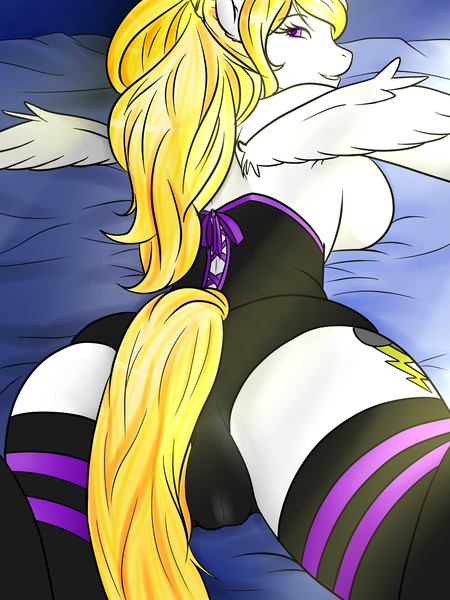 Size: 1500x2000 | Tagged: anthro, anthro oc, artist:nikol_avel_bervet, beautiful, breasts, cameltoe, clothes, commission, derpibooru import, garters, oc, oc:storm shield, questionable, socks, stockings, thigh highs, unofficial characters only, ych result