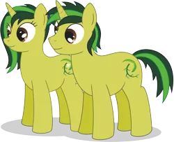 Size: 9233x7498 | Tagged: safe, artist:greenroot9, derpibooru import, oc, oc:green root, oc:viney virida, pony, unicorn, 2019 community collab, derpibooru community collaboration, absurd resolution, chubby, female, male, mare, shadow, simple background, stallion, standing, transparent background