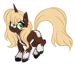 Size: 600x513 | Tagged: safe, artist:ghostklok, artist:sinamuna, derpibooru import, oc, oc:sweetheart, unofficial characters only, pony, unicorn, blonde hair, brown fur, female, green eyes, hooves, ponysona, smiling, solo, unobtrusive watermark, white markings