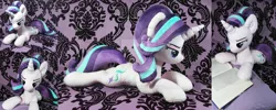 Size: 1280x512 | Tagged: safe, artist:doctorkoda, derpibooru import, starlight glimmer, pony, book, deviantart watermark, irl, obtrusive watermark, photo, plushie, prone, solo, watermark