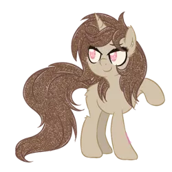 Size: 600x601 | Tagged: safe, artist:sinamuna, derpibooru import, oc, oc:cocoa ashes, unofficial characters only, pony, unicorn, brown fur, brown hair, freckles, pink eyes, ponysona, raised hoof, smug, solo, spots