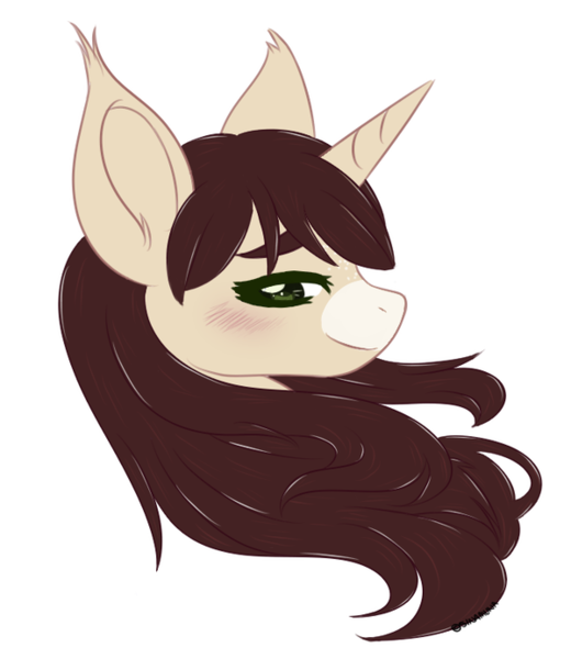 Size: 600x692 | Tagged: safe, artist:sinamuna, derpibooru import, oc, oc:cinnamon fawn, unofficial characters only, pony, unicorn, blushing, brown hair, bust, female, green eyes, hazel eyes, ponysona, portrait, profile, solo