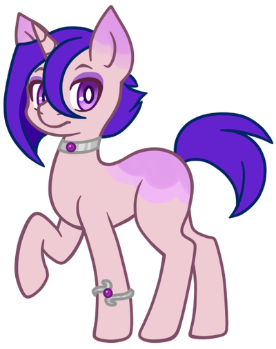 Size: 400x506 | Tagged: safe, artist:vladivoices, derpibooru import, oc, oc:cinnamon beat, unofficial characters only, pony, unicorn, bracelet, choker, female, jewelry, purple eyes, purple hair, redesign, solo, updated design