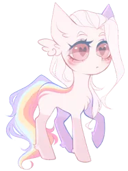Size: 400x534 | Tagged: safe, artist:kirionek, derpibooru import, oc, oc:spectral ballad, unofficial characters only, earth pony, pony, adopted, adopted oc, blushing, chest fluff, cute, female, heart eyes, multicolored hair, ocbetes, pastel, pink eyes, rainbow hair, rainbow tail, raised hoof, simple background, solo, standing, three quarter view, transparent background, white fur, white hair, wing ears, wingding eyes