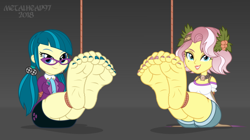 Size: 3999x2249 | Tagged: suggestive, artist:metalhead97, derpibooru import, juniper montage, vignette valencia, equestria girls, barefoot, bedroom eyes, bondage, breasts, busty juniper montage, busty vignette valencia, clothes, feet, female, females only, femsub, fetish, foot fetish, foot focus, glasses, image, junipersub, legs, nail polish, offscreen character, png, pov, rope, rope bondage, shorts, show accurate, skirt, soles, submissive, tied up, toe nails, toes, upskirt, vignettesub