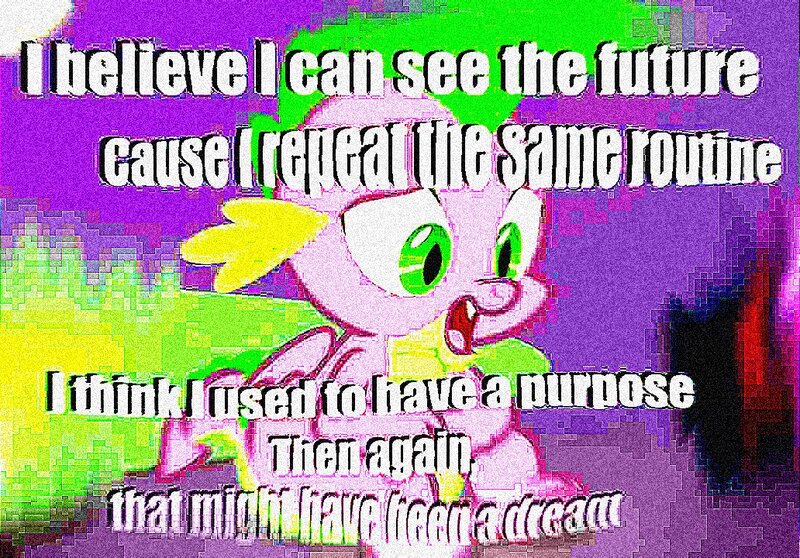 Size: 1032x720 | Tagged: abuse, alicorn, deep fried meme, derpibooru import, edit, meme, nine inch nails, sad, safe, screencap, shitposting, singing, spike, spikeabuse, text, twilight sparkle, twilight sparkle (alicorn)