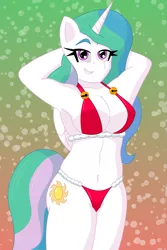 Size: 3495x5243 | Tagged: absurd resolution, anthro, arm behind head, armpits, artist:sergeant16bit, bikini, breasts, busty princess celestia, christmas, clothes, costume, derpibooru import, female, grin, holiday, lingerie, panties, pose, princess celestia, santa costume, sexy, sexy santa costume, smiling, snowy background, solo, solo female, suggestive, swimsuit, underwear