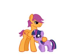 Size: 1024x768 | Tagged: safe, artist:turnaboutart, derpibooru import, scootaloo, twilight sparkle, pegasus, pony, adopted offspring, alternate universe, alternate universe of an alternate universe, cutie mark, father and child, father and daughter, female, filly, filly twilight sparkle, male, older, role reversal, rule 63, scooteroll, stallion, younger