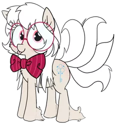 Size: 812x866 | Tagged: safe, artist:wafflecakes, derpibooru import, oc, oc:nemo von silver, unofficial characters only, earth pony, pony, bow, glasses, simple background, solo, tongue out, transparent background