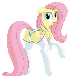 Size: 3197x3383 | Tagged: suggestive, artist:wafflecakes, derpibooru import, fluttershy, pegasus, pony, adorasexy, animated, barely animated, butt, clothes, cute, eye shimmer, female, floppy ears, flutterbutt, gif, high res, looking at you, looking back, looking back at you, mare, panties, plot, sexy, shyabetes, simple background, socks, solo, solo female, stockings, thigh highs, transparent background, underwear, white underwear