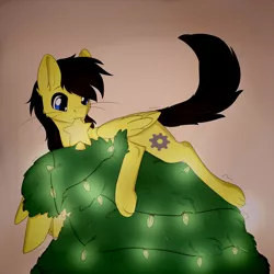 Size: 2000x2000 | Tagged: safe, artist:dreamy, artist:littledreamycat, derpibooru import, oc, oc:gear, cat, cat pony, original species, pegasus, pony, christmas, christmas tree, holiday, patreon, patreon reward, tree