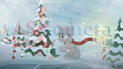 Size: 640x360 | Tagged: safe, artist:askometa, artist:brutalweather studio, derpibooru import, alicorn, pony, animated, blizzard, carrot, clothes, cold, commission, female, food, frown, gif, gritted teeth, mare, obtrusive watermark, scarf, shivering, snow, snowfall, tree, watermark, your character here