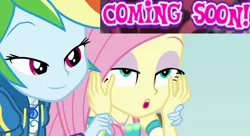 Size: 812x441 | Tagged: suggestive, derpibooru import, edit, edited screencap, screencap, fluttershy, rainbow dash, equestria girls, equestria girls series, rollercoaster of friendship, caption, duo, expand dong, exploitable meme, gameloft, geode of fauna, geode of super speed, image macro, implied cum, implied flutterdash, implied lesbian, implied shipping, magical geodes, meme, open mouth, text