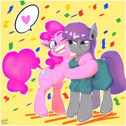 Size: 1000x1000 | Tagged: safe, artist:sozglitch, derpibooru import, maud pie, pinkie pie, earth pony, pony, clothes, cute, diapinkes, dress, female, heart, hug, looking at each other, mare, maudabetes, pictogram, pie sisters, siblings, sisterly love, sisters, smiling, when she smiles