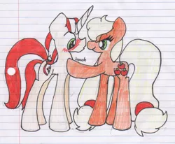 Size: 984x812 | Tagged: applejack, boop, derpibooru import, female, flim, flimjack, lined paper, male, safe, shipping, straight, touch, traditional art