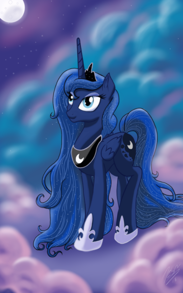 Size: 1200x1920 | Tagged: safe, artist:theroyalprincesses, derpibooru import, princess luna, alicorn, pony, ethereal mane, female, full moon, hoof shoes, moon, solo, starry mane