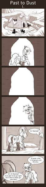 Size: 675x2700 | Tagged: archaeology, a rockhoof and a hard place, artist:inuhoshi-to-darkpen, comic, comic:past to dust, derpibooru import, dialogue, fanfic, indoors, professor fossil, rockhoof, ruins, safe, village