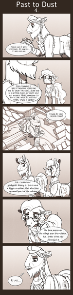 Size: 675x2700 | Tagged: a rockhoof and a hard place, artist:inuhoshi-to-darkpen, comic, comic:past to dust, derpibooru import, dialogue, fanfic, hnefatafl, indoors, professor fossil, rockhoof, ruins, safe