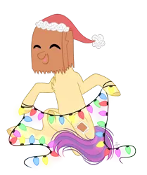 Size: 788x942 | Tagged: artist:candycrusher3000, christmas, derpibooru import, fake cutie mark, happy, hat, holiday, lights, oc, oc:paper bag, paper bag, safe, santa hat, simple background, transparent background