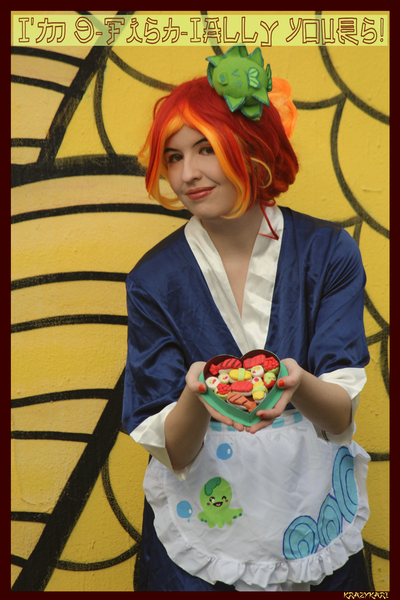 Size: 3456x5184 | Tagged: artist:krazykari, clothes, cosplay, costume, derpibooru import, food, human, irl, irl human, photo, pun, safe, solo, sunset shimmer, sunset sushi, sushi