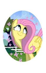 Size: 1891x3000 | Tagged: safe, artist:darthlena, derpibooru import, fluttershy, butterfly, pony, cute, shyabetes, smiling, solo