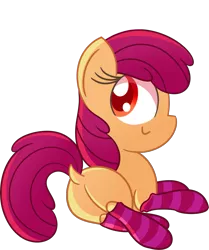 Size: 2323x2776 | Tagged: suggestive, derpibooru import, edit, editor:slayerbvc, apple bloom, earth pony, pony, accessory-less edit, bloom butt, butt, clothes, dock, female, filly, looking back, missing accessory, plot, simple background, socks, solo, striped socks, transparent background