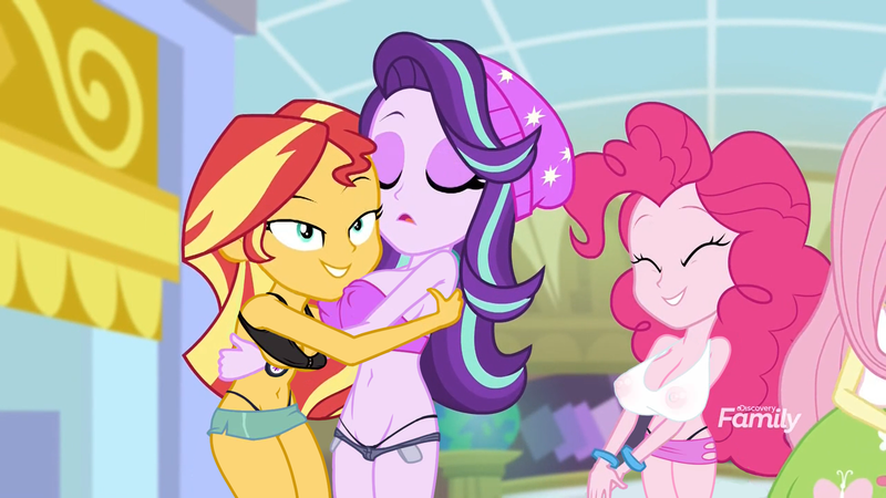 Size: 1920x1080 | Tagged: questionable, derpibooru import, edit, edited screencap, editor:mlp-gft, screencap, fluttershy, pinkie pie, starlight glimmer, sunset shimmer, equestria girls, mirror magic, spoiler:eqg specials, adorasexy, beanie, bimbo, bimbo edit, bracelet, breast edit, breast rest, breasts, busty pinkie pie, busty starlight glimmer, busty sunset shimmer, cleavage, clothes, cute, diapinkes, erect nipples, eyes closed, faic, female, glimmerbetes, hat, hot pants, hug, jacket, jewelry, leather jacket, lesbian, mall, miniskirt, nipple outline, open mouth, panties, pendant, see-through, sexy, shimmerbetes, shimmerglimmer, shipping, shirt, side slit, skimpy outfit, skirt, thighs, thong, tube skirt, tube top, underwear, watch, wristwatch