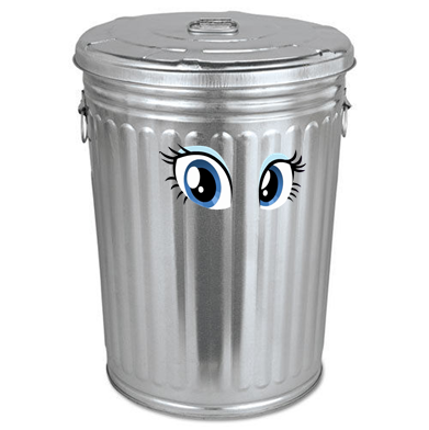 Size: 391x392 | Tagged: derpibooru import, downvote bait, edit, fimfiction, inanimate object, not fabulous, rarity, safe, shitposting, simple background, trash can, trash can lid, trash cannon, white background