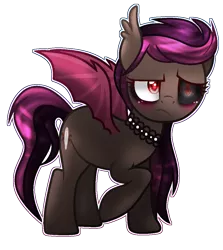 Size: 970x1088 | Tagged: safe, artist:space--paws0w0, artist:tazjagrafity, derpibooru import, oc, oc:deadly beauty, unofficial characters only, bat pony, pony, bat pony oc, bat wings, blushing, choker, colored sclera, female, glass eye, mare, raised hoof, simple background, solo, transparent background, wings