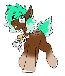 Size: 1623x1897 | Tagged: safe, artist:spoopygander, derpibooru import, oc, unofficial characters only, deer, deer pony, original species, pony, bell, colt, commission, cute, ear fluff, happy, looking up, male, markings, multicolored hair, outline, smiling, solo