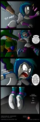 Size: 600x1800 | Tagged: grimdark, artist:niban-destikim, derpibooru import, vinyl scratch, comic:cell hunt - vinyl, equestria girls, absorption, alley, alleyway, cell (dbz), comic, commission, crossover, death, dialogue, dragon ball z, imperfect cell, now cell is messing with vinyl, patreon, patreon logo, unsound effect