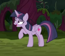 Size: 452x390 | Tagged: safe, derpibooru import, screencap, mean twilight sparkle, alicorn, pony, the mean 6, acting, clone, cropped, everfree forest, female, lidded eyes, raised hoof, scheming
