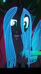 Size: 1440x2560 | Tagged: changeling, changeling queen, derpibooru import, female, looking at you, photo, picture of a screen, queen chrysalis, safe, screencap, solo, the mean 6, worried