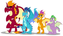 Size: 5000x2853 | Tagged: artist:aleximusprime, chubby, cute, derpibooru import, dragon, dragon lord ember, emberbetes, fat spike, future, garble, gardorable, horns, older, older ember, older garble, older smolder, older spike, plump, princess ember, safe, scale, simple background, size comparison, size difference, smolder, smolderbetes, spike, transparent background, winged spike, wings