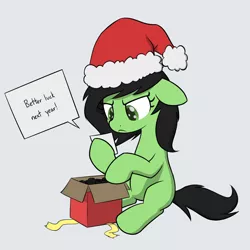 Size: 2000x2000 | Tagged: safe, artist:skitter, derpibooru import, oc, oc:anonfilly, christmas, coal, disappointed, female, filly, holiday, note, present, solo