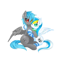Size: 1800x1800 | Tagged: artist needed, source needed, safe, derpibooru import, oc, oc:bender drede, oc:lh12, unofficial characters only, pegasus, pony, 2019 community collab, derpibooru community collaboration, clothes, couple, female, heterochromia, hug, male, one eye closed, scarf, simple background, socks, sparkling, stockings, striped socks, thigh highs, transparent background, wings, wink
