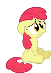 Size: 3985x5761 | Tagged: safe, artist:scrimpeh, derpibooru import, edit, editor:slayerbvc, vector edit, apple bloom, earth pony, pony, accessory-less edit, female, filly, missing accessory, sad, simple background, sitting, solo, transparent background, vector