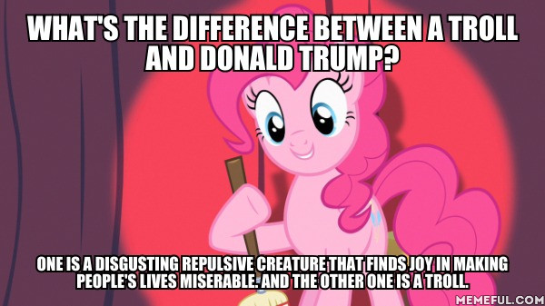 Size: 600x337 | Tagged: baby cakes, caption, derpibooru import, donald trump, downvote bait, drama bait, edit, edited screencap, image macro, meme, mouthpiece, pinkie pie, politics, safe, screencap, text