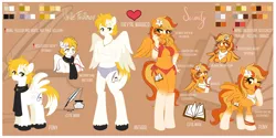 Size: 3600x1800 | Tagged: anthro, anthro oc, artist:lucy-tan, bikini, breasts, clothes, derpibooru import, featureless breasts, female, male, mare, oc, oc:serenity, oc:white feather, oc x oc, partial nudity, reference sheet, serenither, shipping, smiling, stallion, straight, suggestive, swimsuit, topless, unguligrade anthro, unofficial characters only