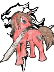 Size: 180x240 | Tagged: artist needed, safe, derpibooru import, ponified, pony, final fantasy, final fantasy viii, gunblade, squall leonhart