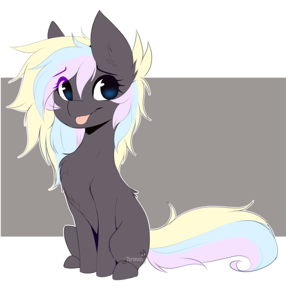 Size: 2422x2476 | Tagged: safe, artist:teranen, derpibooru import, oc, oc:ice trio, unofficial characters only, earth pony, pony, :p, back fluff, chest fluff, colored pupils, cute, ear fluff, eye clipping through hair, female, fluffy, leg fluff, looking at you, mare, multicolored hair, no iris, ocbetes, rainbow hair, simple background, sitting, smiling, solo, tongue out, transparent background