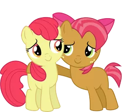 Size: 6514x5933 | Tagged: safe, artist:deadparrot22, derpibooru import, edit, editor:slayerbvc, vector edit, apple bloom, babs seed, earth pony, pony, absurd resolution, accessory swap, accessory-less edit, apple bloom's bow, bow, cousins, female, filly, hair bow, missing accessory, simple background, transparent background, vector