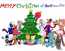 Size: 3236x2543 | Tagged: abe the mudokon, annoying dog, anpanman, artist:pokeneo1234, baikinman, beppi the clown, christmas, christmas tree, chuck, crossover, cuphead, deltarune, derpibooru import, disenchantment, doraemon, ed edd n eddy, electrode, glimmer, groognouf, hazbin hotel, hearth's warming eve, holiday, king round, kumba, lancer (deltarune), luci, mad mew mew, maggie the squirrel, marshadow, mike wazowski, monsters inc., oddworld, panty and stocking with garterbelt, plank, pokémon, pound cake, pucca, pumpkin cake, rouxls kaard, safe, she-ra and the princesses of power, smile guide, temmie, the fruitties, the gnoufs, theodd1sout, tree, undertale, vaggie
