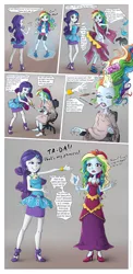 Size: 1200x2468 | Tagged: suggestive, artist:vyazinrei, derpibooru import, rainbow dash, rarity, equestria girls, equestria girls series, assisted exposure, bondage, breasts, brush, cleavage, clothes, comb, comic, compression shorts, dress, dressing, dressup, duo, duo female, engrish, female, high heels, image, lipstick, magic, makeover, makeup, mirror, misspelling, nail polish, png, shoes, shorts, sitting, skirt, skirt lift, sneakers, standing, strategically covered, stripped by magic, tied up, undressing