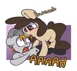 Size: 1500x1378 | Tagged: safe, artist:lou, derpibooru import, oc, oc:button plug, oc:louvely, pony, bully, bullying, bwah, drool, drool string, duo, screaming, tongue out