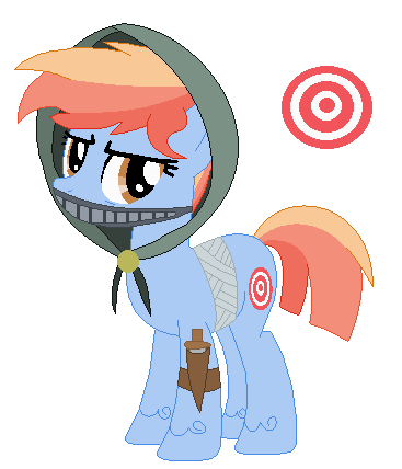 Size: 367x428 | Tagged: safe, artist:fandom-crockpot, derpibooru import, oc, oc:blue arrow, unofficial characters only, earth pony, pony, bandage, bandana, dagger, female, holster, hood, knife, mare, mask, simple background, solo, transparent background, weapon