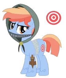 Size: 367x428 | Tagged: safe, artist:fandom-crockpot, derpibooru import, oc, oc:blue arrow, unofficial characters only, earth pony, pony, bandage, bandana, dagger, female, holster, hood, knife, mare, mask, simple background, solo, transparent background, weapon